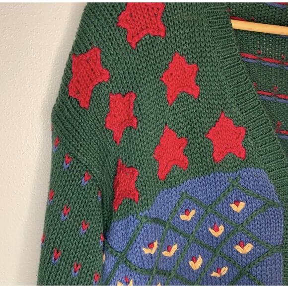 VINTAGE Heart Cardigan Sweater Large 80s Americana Granny Hand EmbroideredL - Picture 4 of 9